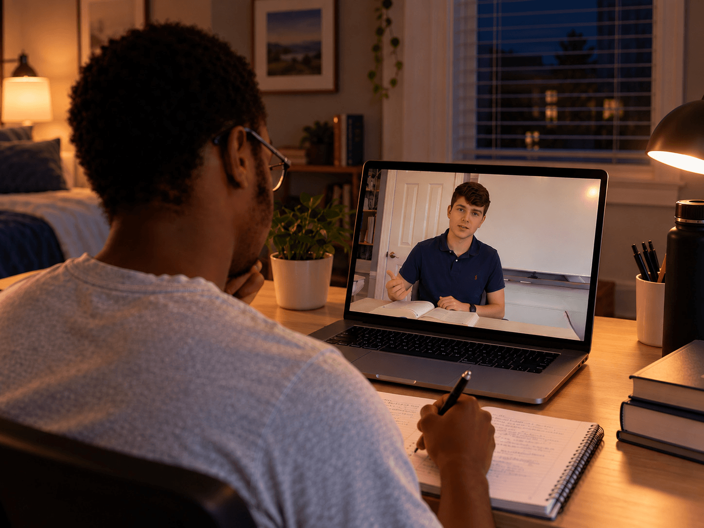 Student in a late-night online tutoring session with a Foley Prep tutor